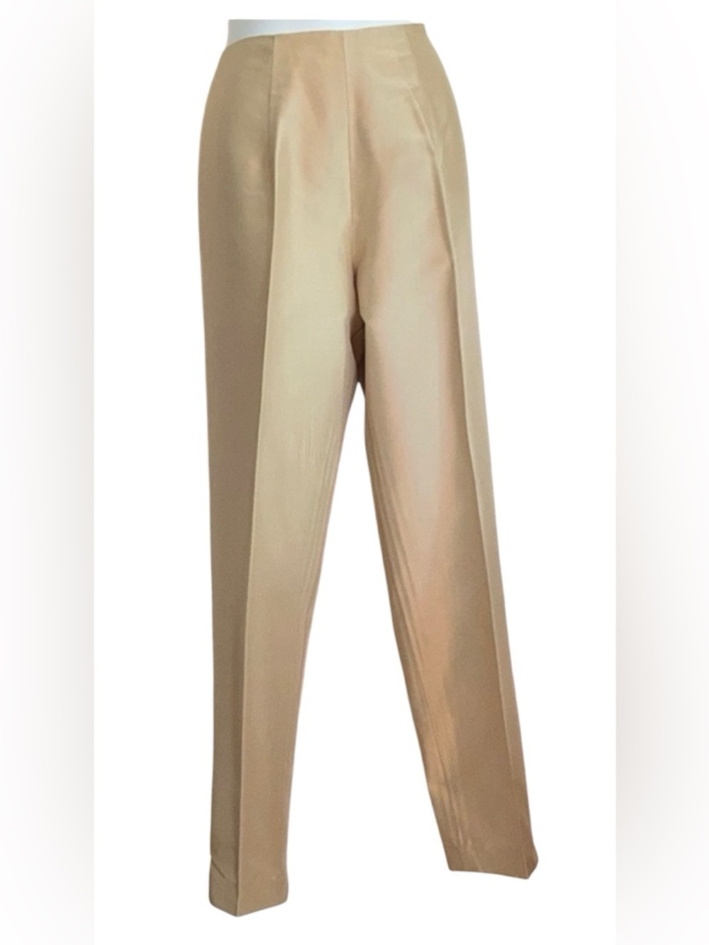 THOMAS STEINBRUCK Elegant Gold satin Straight Leg Pants, Flat Front, Side Zip. M